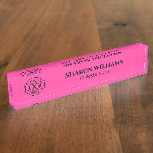 Elegant Professional Bight Pink Office Title Desk Name Plate