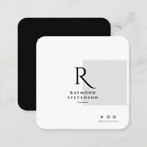Elegant Professional Black and White Monogrammed Square Business Card