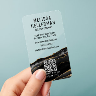 Elegant Professional Black Gold Agate Clear Business Cards