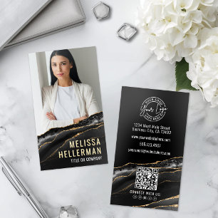 Elegant Professional Black Gold Agate Foil Business Cards