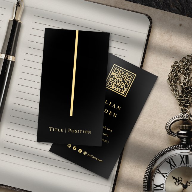 Elegant Professional Black & Gold QR code Foil Business Cards (Elegant Professional Black & Gold QR code Foil Business Cards)