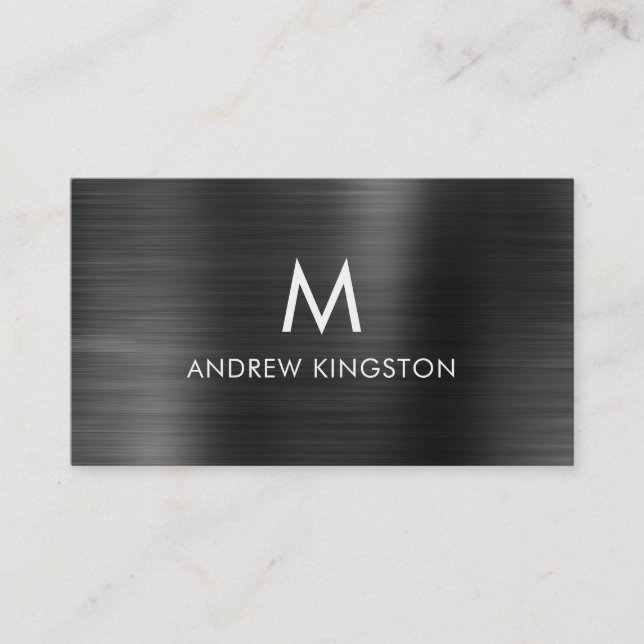 Elegant Professional Black Gray Brushed Steel Business Card (Front)
