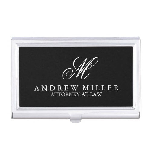 Elegant Professional Black Monogram Business Card Holder