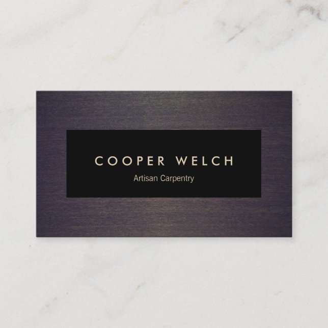 Elegant Professional Black Plaque on Wood Business Card (Front)