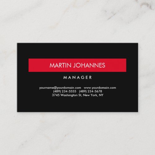 Elegant Professional Black Red Plain Business Card