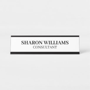 Elegant Professional Black & White Minimalist Desk Name Plate