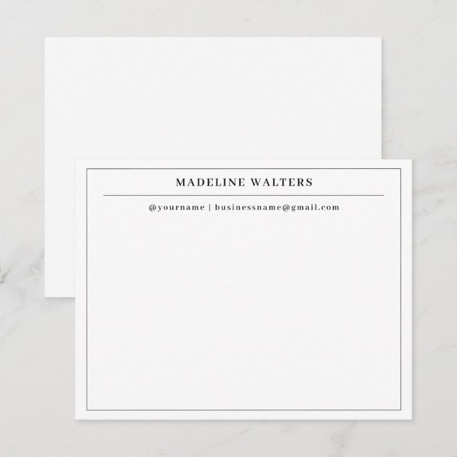 Elegant Professional Black White Monogram Border Note Card (Front/Back)