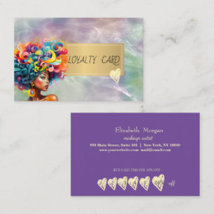 Elegant Professional Black Women Hair Gold Hearts Loyalty Card
