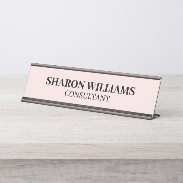 Elegant Professional Blush Pink Minimalist Desk Desk Name Plate (Front)