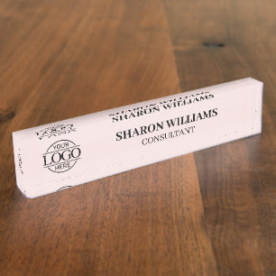 Elegant Professional Blush Pink Office Title Desk Name Plate