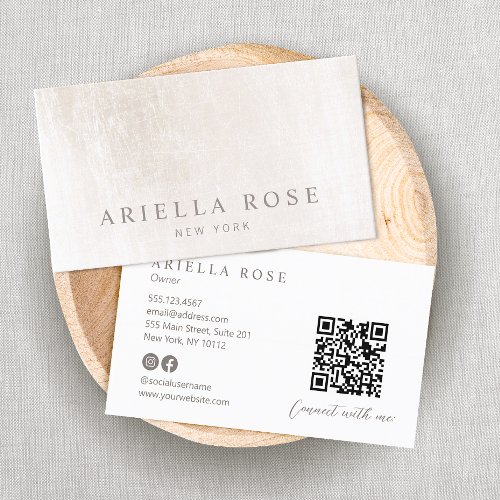 Elegant Professional Brushed White Marble QR Business Card