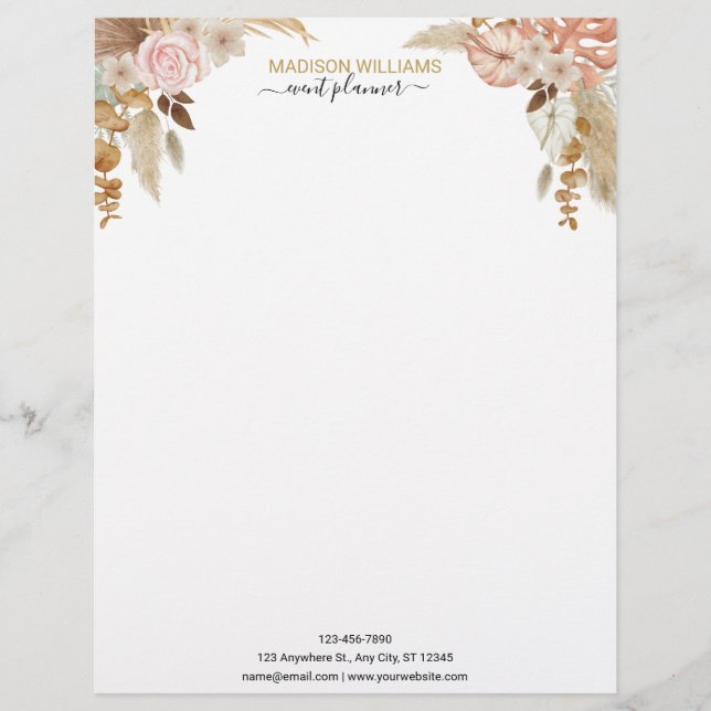 Elegant Professional Business Boho Floral  Letterhead (Front)