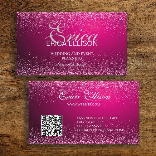 Elegant Professional Business QR Code Pink Silver Business Card