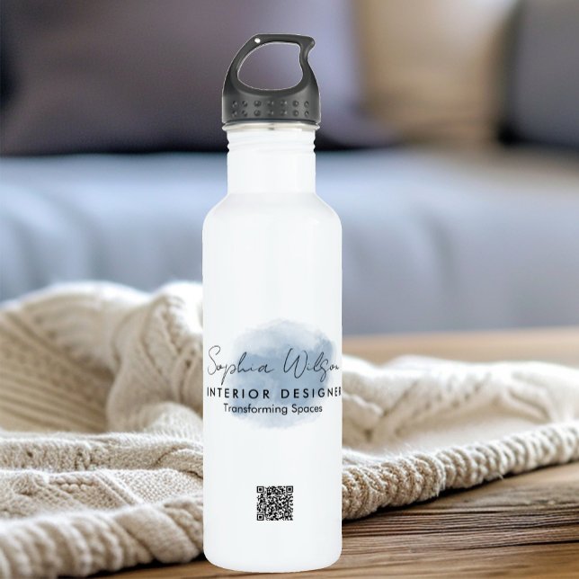 Elegant Professional Business Watercolor Signature Stainless Steel Water Bottle (Creator Uploaded)