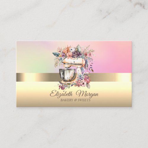 Elegant Professional Cake Floral Mixer Bakery Business Card