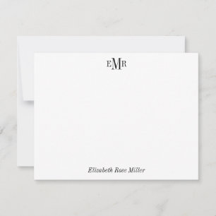 Elegant Professional Chic Black 3 Monogram Initial Note Card
