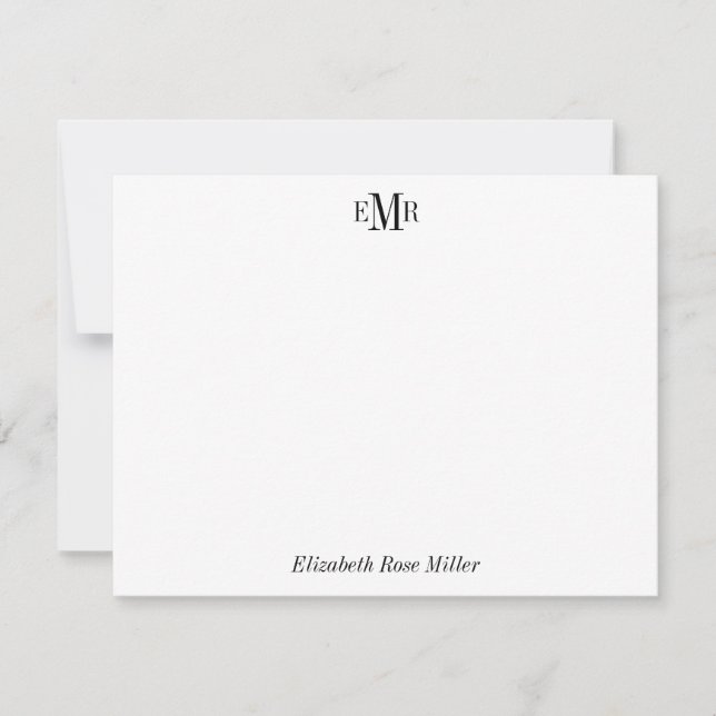 Elegant Professional Chic Black 3 Monogram Initial Note Card (Front)