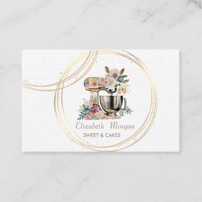 Elegant Professional  Circles Floral Cake Mixer  Business Card (Front)