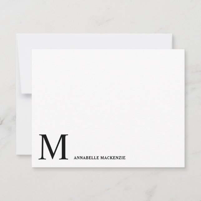 Elegant Professional Classic Corner Black Monogram Note Card (Front)