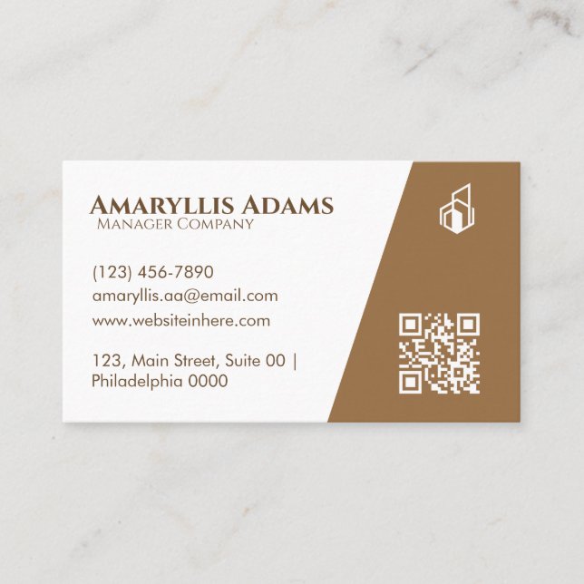 Elegant Professional Clean Brown Geometric Simple Business Card (Front)