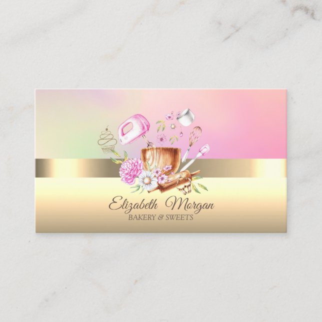 Elegant Professional Cupcake Bakery Tools Flowers Business Card (Front)