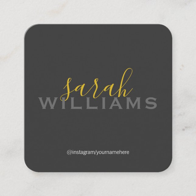Elegant Professional Cursive / Gray Square Business Card (Front)