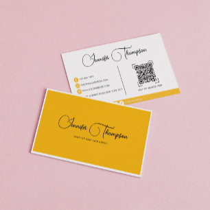 Elegant Professional Dark Green Script QR Code Business Card