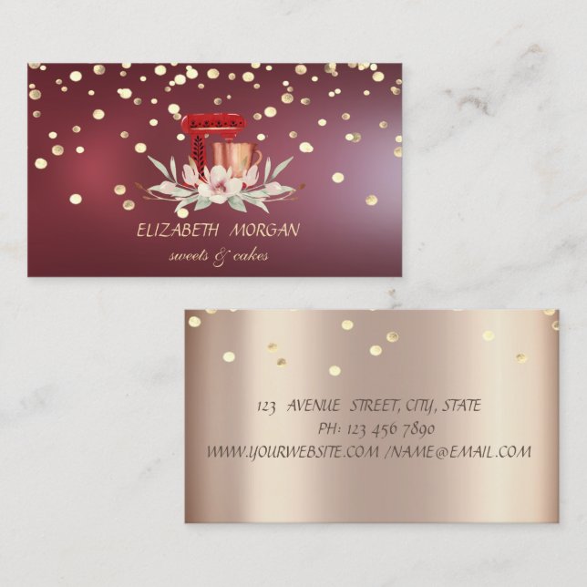 Elegant Professional Dark Red Mixer Floral Business Card (Front/Back)