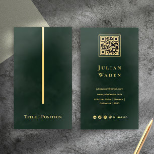 Elegant Professional Emerald Green QR code Foil Business Cards