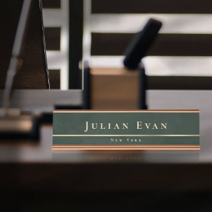 Elegant Professional Emerald Green Shiny gold Desk Name Plate