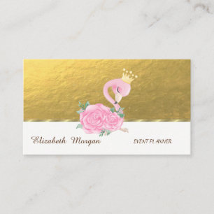 Elegant Professional,Faux Gold,Baby Pink Flamingo Business Card