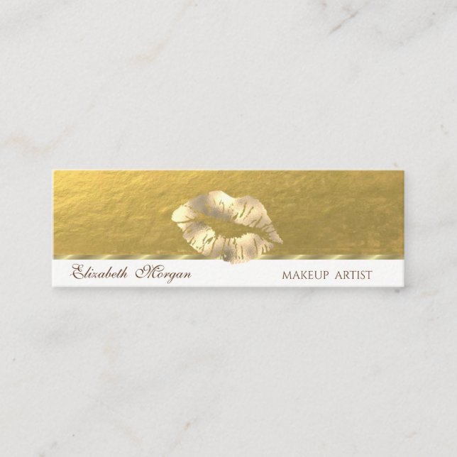 Elegant Professional,Faux Gold Lips Mini Business Card (Front)