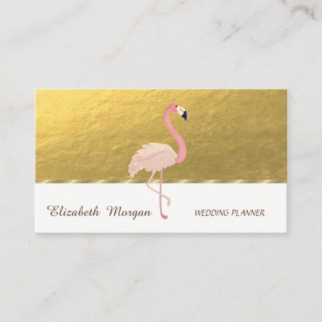 Elegant Professional,Faux Gold, Pink Flamingo Business Card (Front)