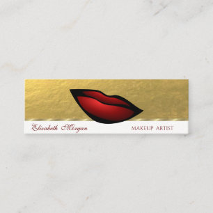 Elegant Professional,Faux Gold Red Lips Mini Business Card