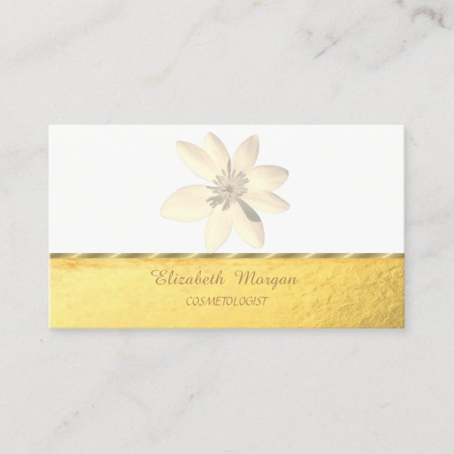 Elegant Professional,Faux Gold,White Daisy Business Card (Front)