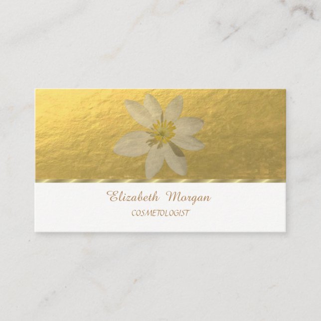 Elegant Professional,Faux Gold,White Daisy Business Card (Front)