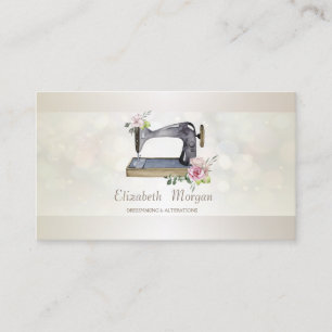 Elegant Professional Floral Bokeh Sewing Machine Business Card