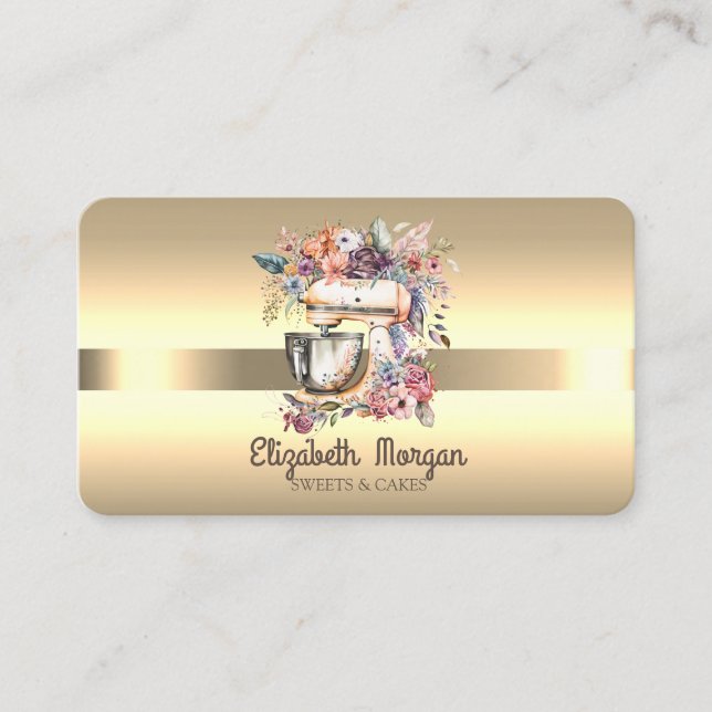 Elegant Professional Floral Mixer Stripe Gold Business Card (Front)