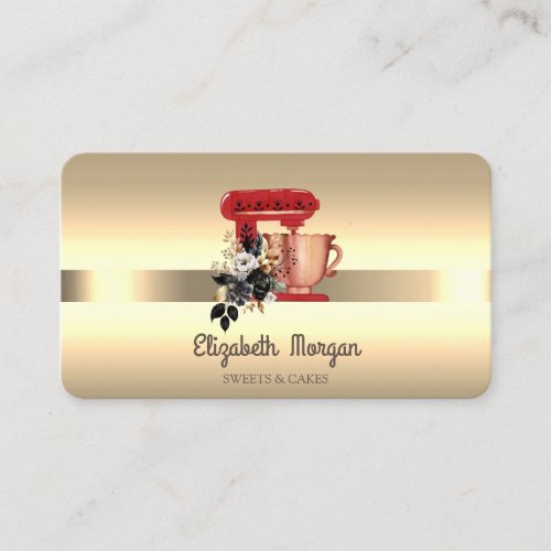 Elegant Professional Floral Red Mixer Stripe Gold Business Card
