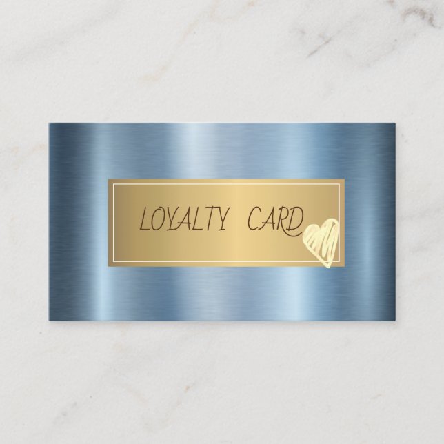 Elegant Professional Frame, Hearts Blue Metallic Loyalty Card (Front)