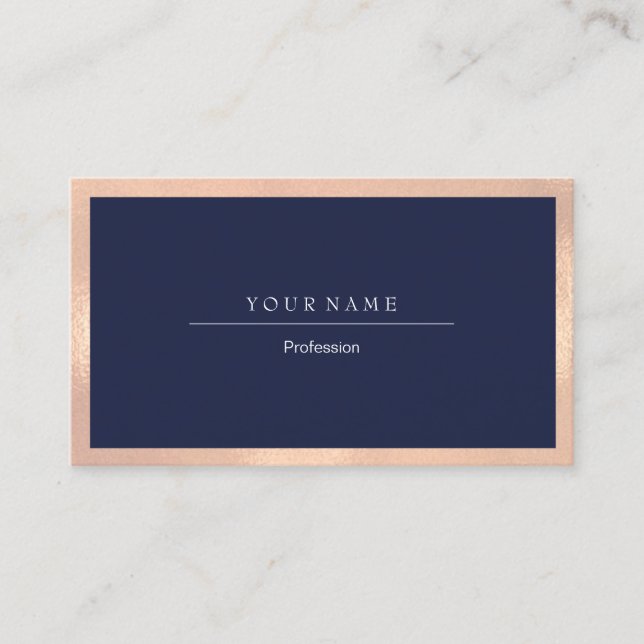 Elegant Professional Frame Metal Blue Navy Peach Business Card (Front)