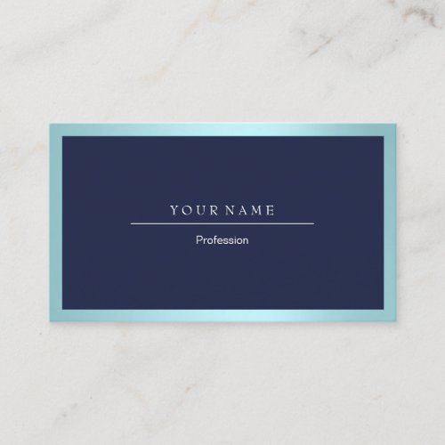 Elegant Professional Frame Metallic Aqua Navy Blue Business Card