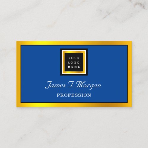 Elegant Professional Framed Logo Black Blue Gold Business Card