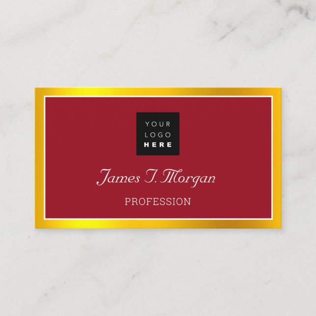 Elegant Professional Framed Logo Red White Golden Business Card (Front)