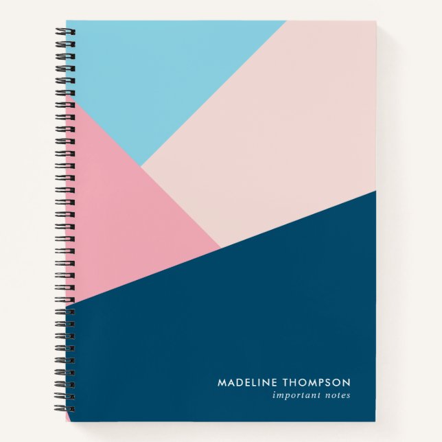 Elegant Professional Geometric Pink Navy Blue Notebook (Front)