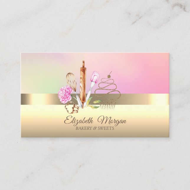 Elegant Professional Glitter Cupcake Bakery Tools Business Card (Front)