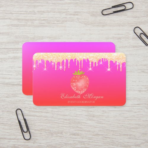 Elegant Professional Glitter Drips Strawberry Red Business Card
