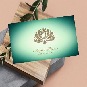 Elegant Professional Glitter Lotus Flower Green Business Card