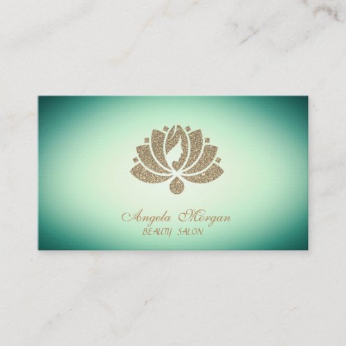 Elegant Professional Glitter Lotus Flower Green Business Card