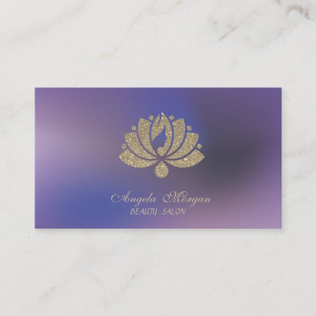 Elegant Professional Glitter Lotus Flower Purple Business Card (Front)